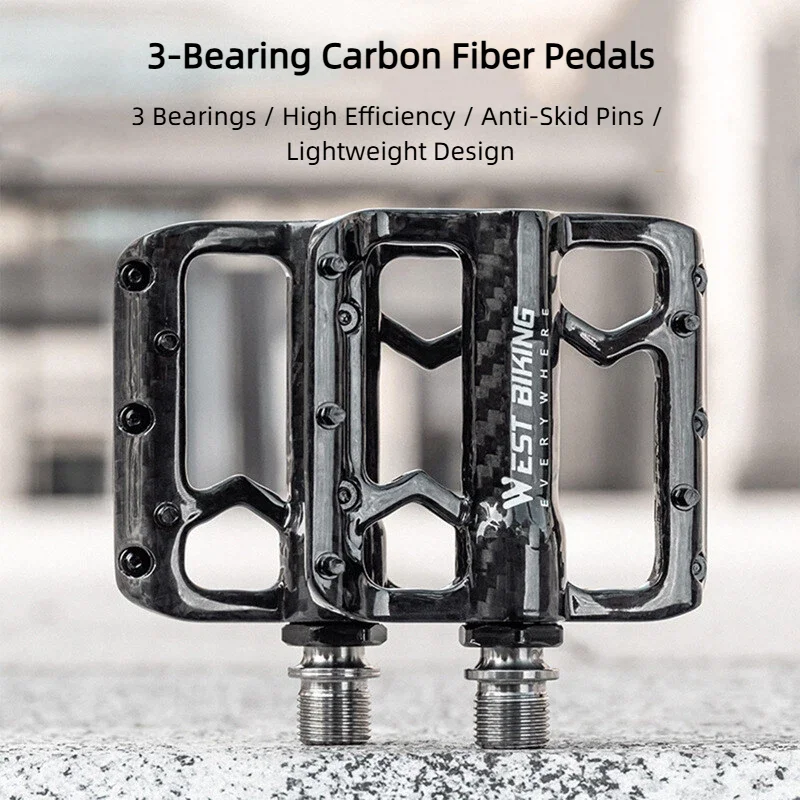 

Carbon Fiber Bicycle Pedals 3-bearing Ultralight Bike Flat Pedal Waterproof Non-slip BMX Pedal For MTB Road Bike