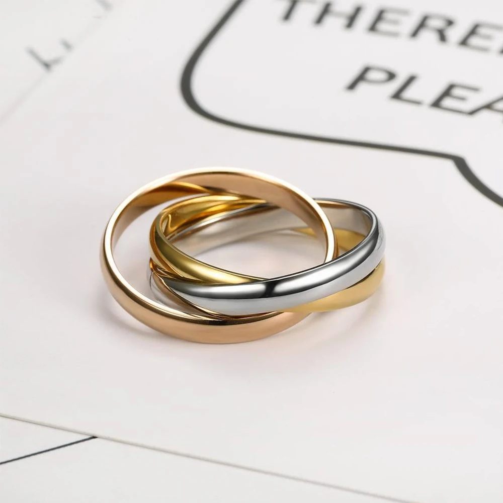 Fashion 3 Finger Ring Sets For Women Stainless Steel Wedding Engagement Rings for Couples Personalized Jewelry Wholesale image 4
