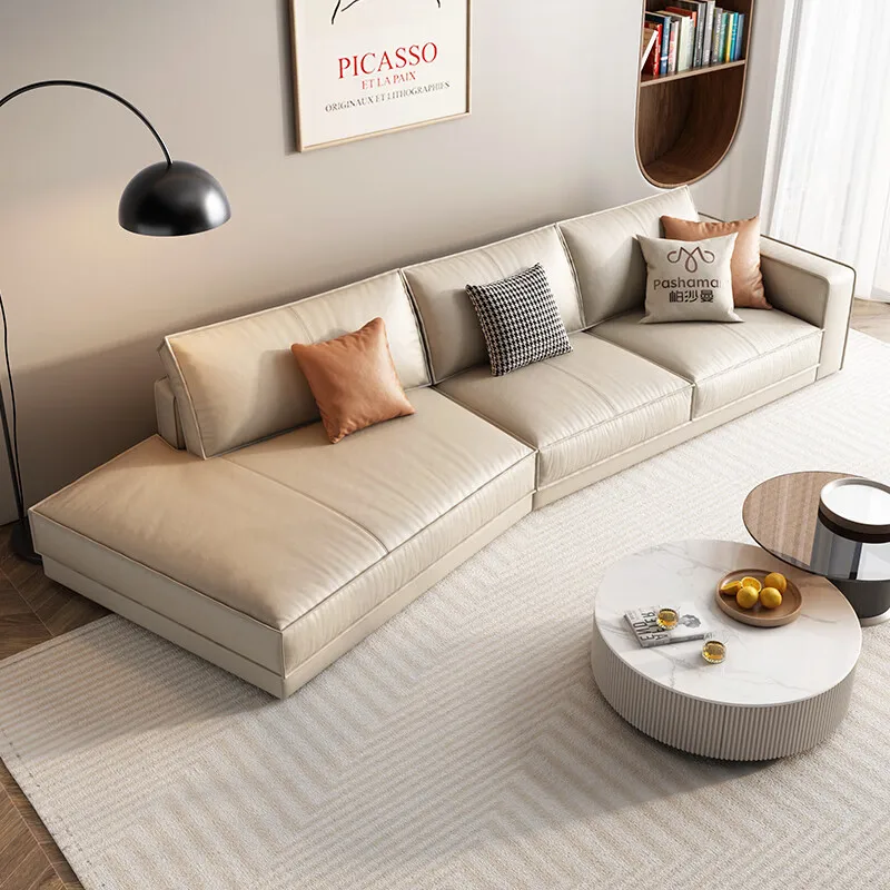 

！@Wholesale Genuine Leather White Sofa Couch Italian 4 Seaters Sofa Living Room Furniture Set for Sale