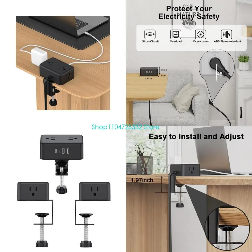 

P5EA Настольная розетка-удлинитель, розетка 4AC, 2 порта USB A, 2 порта USB C, 20 Вт, зарядный кабель длиной 2 метра для офиса,