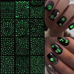 12Pcs 3D Glow In The Dark Snowflakes Nail Stickers Luminous Winter Xmas Snowflake Elk Slider Decals New Year Manicure Decoration