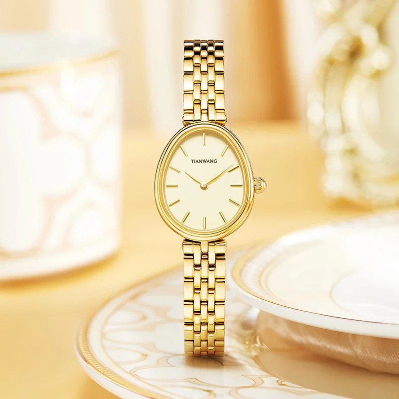 TIAN WANG Women\'s Watches Vintage Quartz Watch For Women Wristwatch Gold Retro Lady Wrist Oval Dial Stainless Steel Ladies Clock