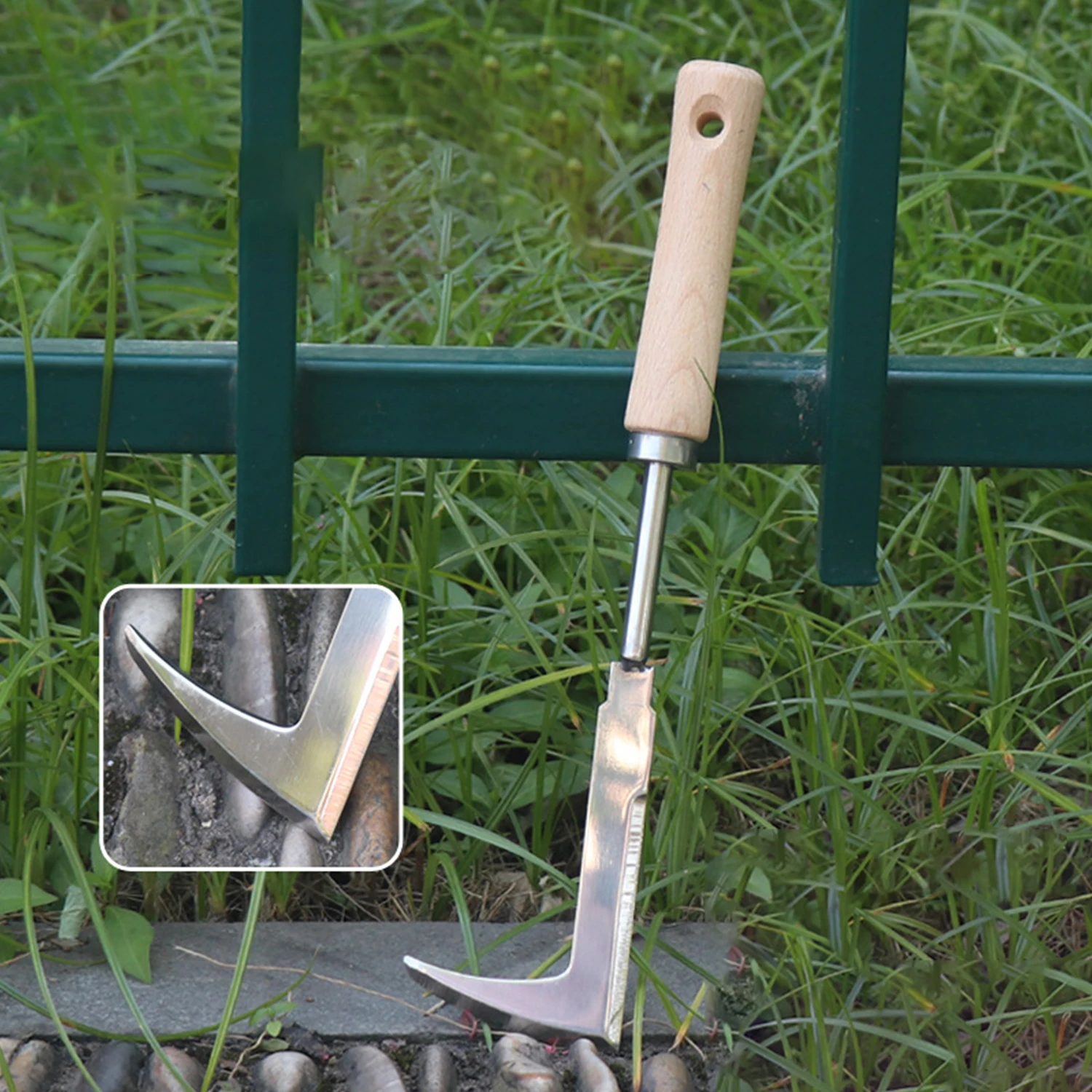 Garden Crack Weeder Crevice Weeding Tool Handle Stainless Steel Manual Lawn Mower L Shape Weeding Sickle For Farm Lawn Patio