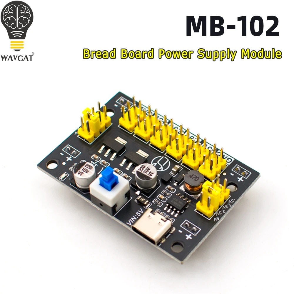 WAVGAT MB-102 Breadboard Power Module Beginner's DIY Experiment Kit for Multiple Voltage Supply Hole Board