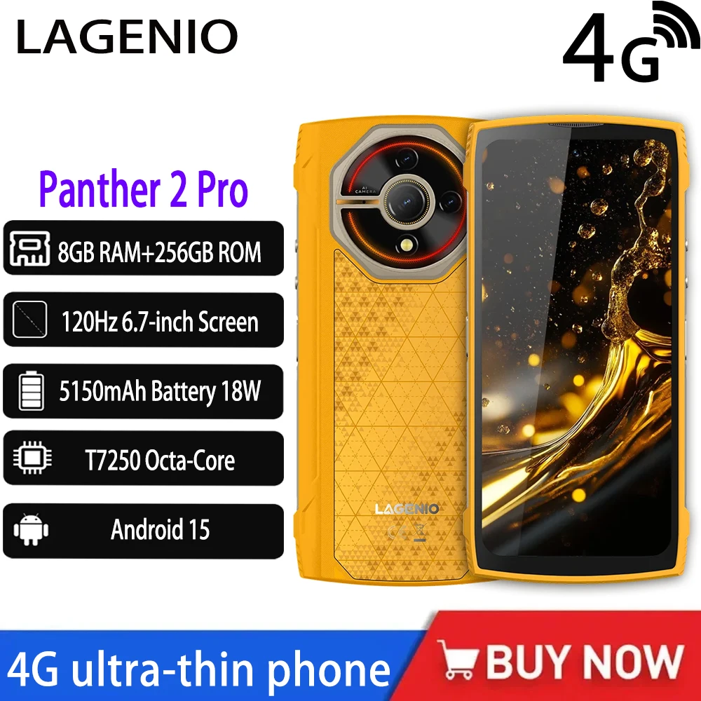 LAGENIO Panther 2 Pro 4G Rugged Smartphone 6.7-inch Unisoc T7250 120Hz Screen Android 15 8GB+256GB 50MP 5150mAh NFC Mobile Phone