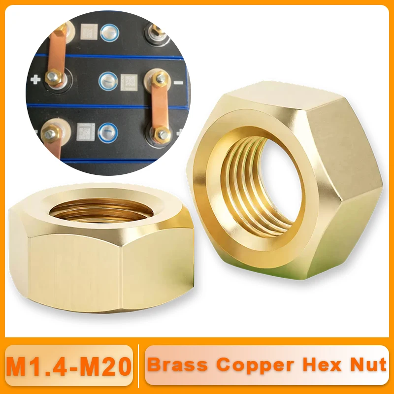 1/5/10/50/100pcs DIN934 Solid Brass Copper Hex Hexagon Nut for M1.4 M1.6 M2 M2.5 M3 M4 M5 M6 M8 M10 M12-M20 Screw Bolt