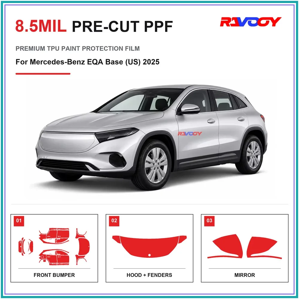 Precut PPF For Mercedes-Benz EQA Base (US) 2025 8.5mil TPU Clear Paint Protection Film Self Healing Hydrophobic Stone Chip Guard