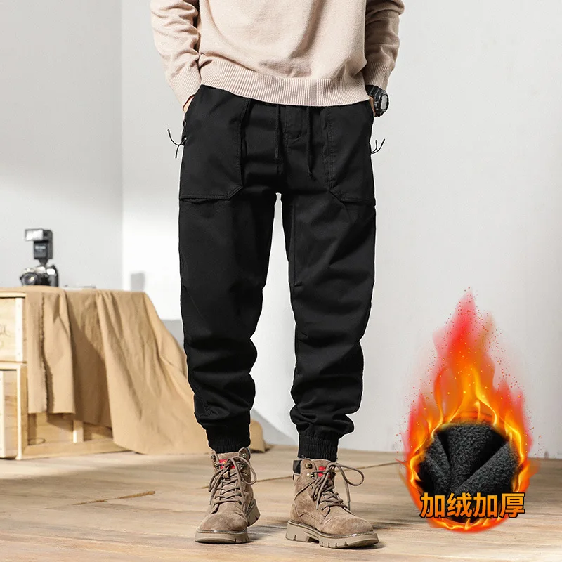 

Men's new winter thick and warm fleece sports tapered cargo pants, loose-fitting jogging pants, casual and warm long pants