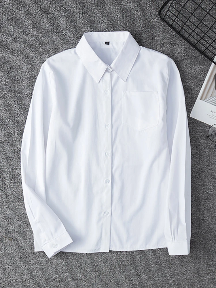 Zoki White Women Shirt Fashion Long Sleeve Casual Turn Down Collar Female Blouse Loose Pocket Button Office Ladies Elegant Tops