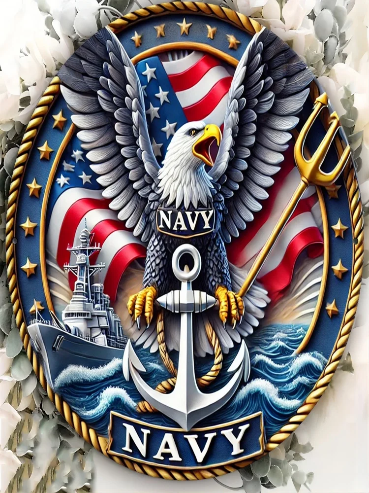 Décoration d'emblème naval d'aigle circulaire rétro 2D pour le 4 juillet, le jour de l'indépendance des états-unis, plaque plate en bois de 8 pouces