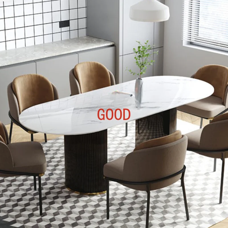 

Bright Dining Table Small Apartment Modern Rectangular High-End Bright Stone Plate Dining Table Dining Tables and Chairs