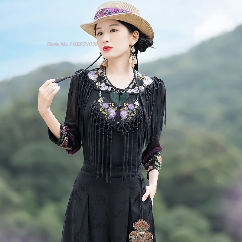 2025 chinois ethnique glands châle cape cape fleur nationale broderie cape hanfu accessoires oriental rétro veste sans manches