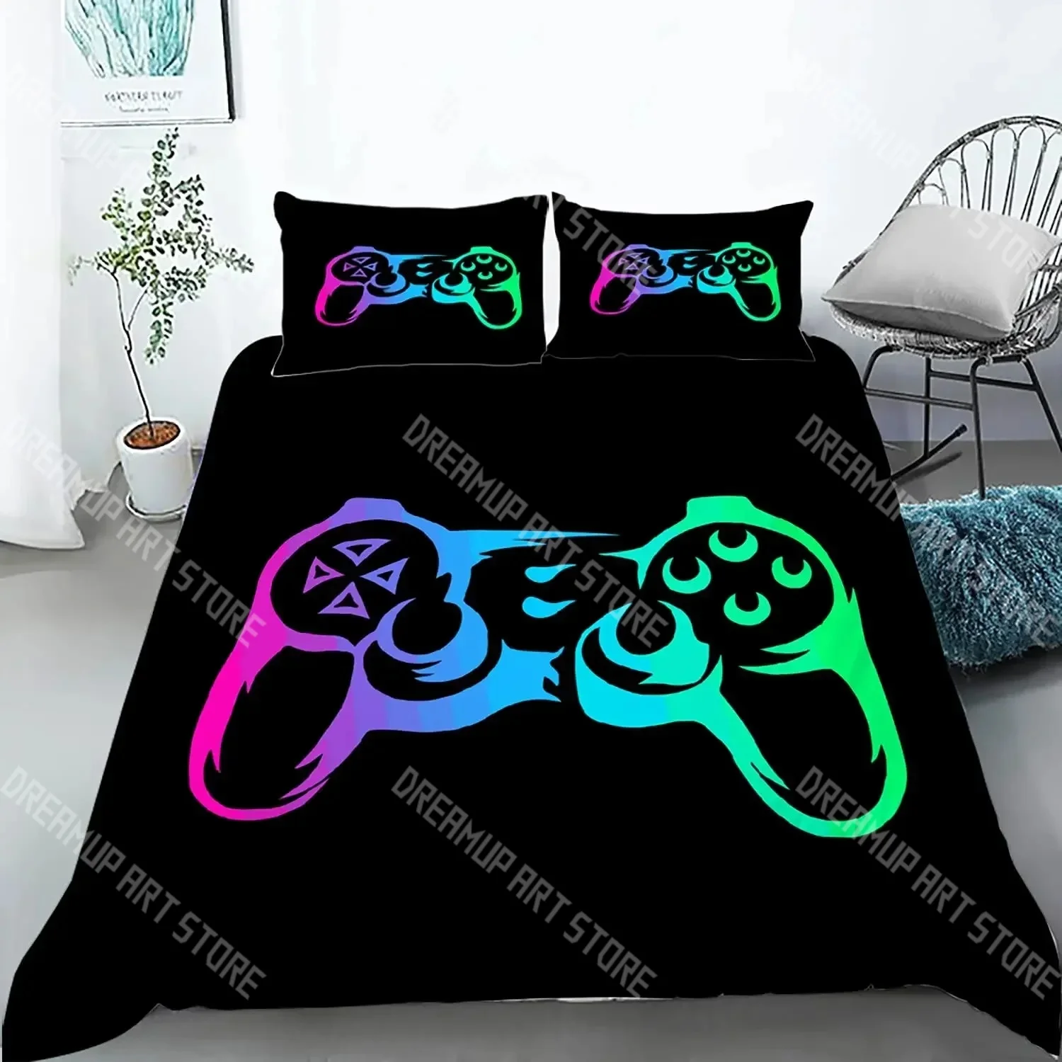 Play GamePad Cartoon 3D Printed Bedding Set,Children's Games Duvet Cover Bedroom Decoration for Adult Girls Boys Gift