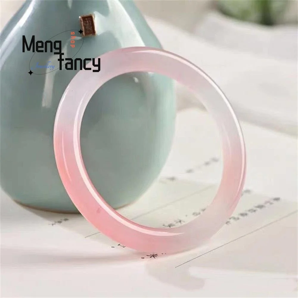 Natural Light Pink Quartzite Jade Ice Transparent Bangle Charm Exquisite High-grade Luxury Quality Fashion Jewelry Holiday Gifts