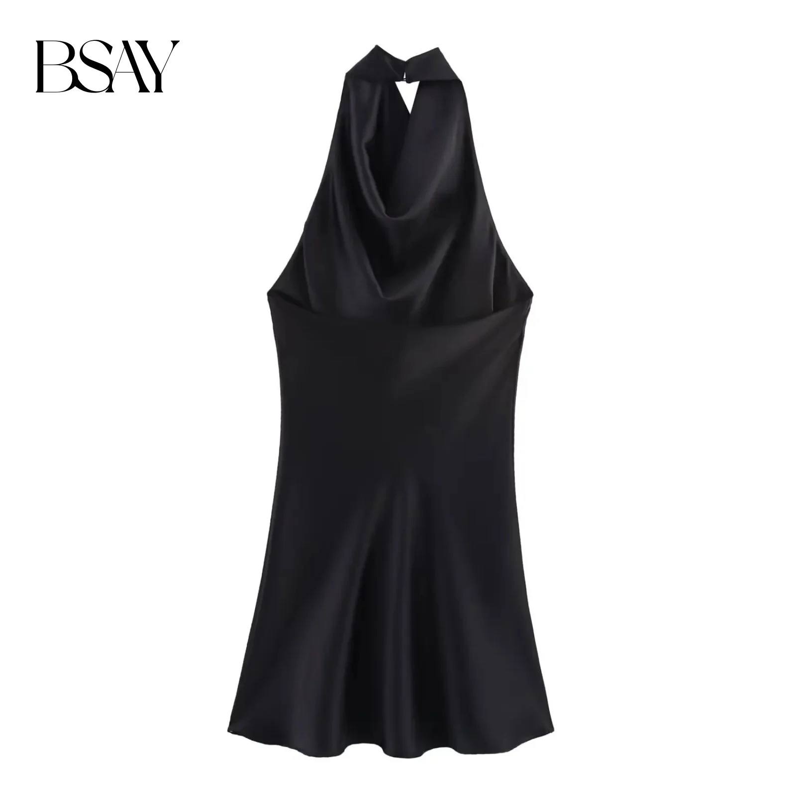 BSAY Satijnen Textuur Jurk voor Dames Mode Zomer Nieuwe Mouwloze Backless Halter Hals Chique Vrouwelijke Avondjurken Mujer