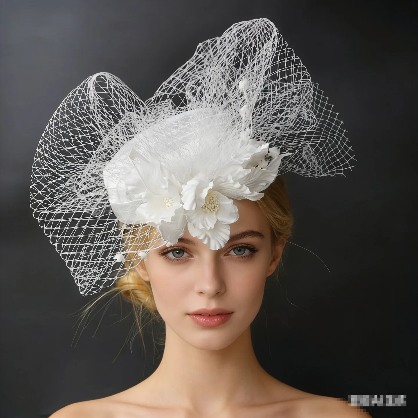 

White Tulle Flower Fascinator Hat - Elegant Bridal Headdress for Wedding, Bridal Shower, Formal Event