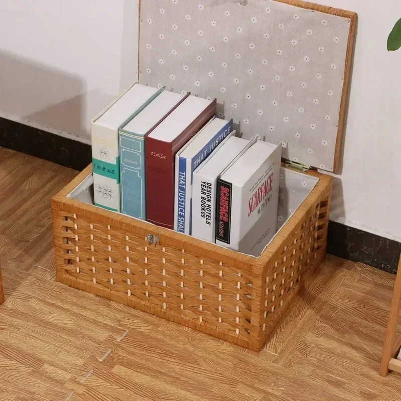 Scatola portaoggetti da tavolo rettangolare Cestino portaoggetti intrecciato a mano Cestino in vimini in rattan per articoli vari Contenitore per vestiti Organizzatore da tavolo