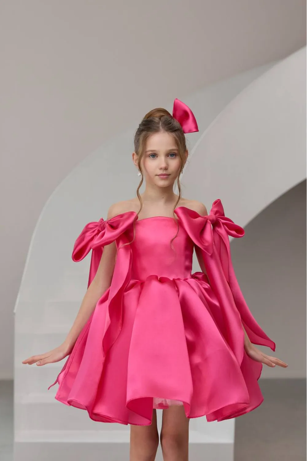 Lovely Flower Girl Dress Hot Pink Short Toddler Pageant Ball Gowns Knee Length Communion Kids Prom Ball Gowns Special Occasi