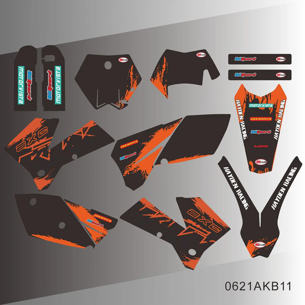 For KTM 125 200 250 300 400 450 525 540 EXC 2005 2006 2007 Full Graphics Decals Stickers Kit Custom Number Name Stickers