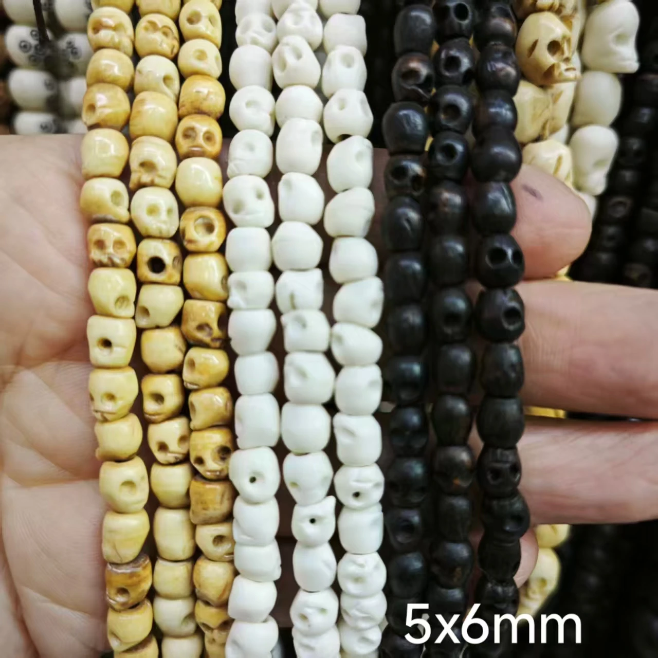 Many Size Genuine Ox Bone Black White Yellow Color Skull Head Carved Strand Loose Beads DIY Jewelry Making Findings
