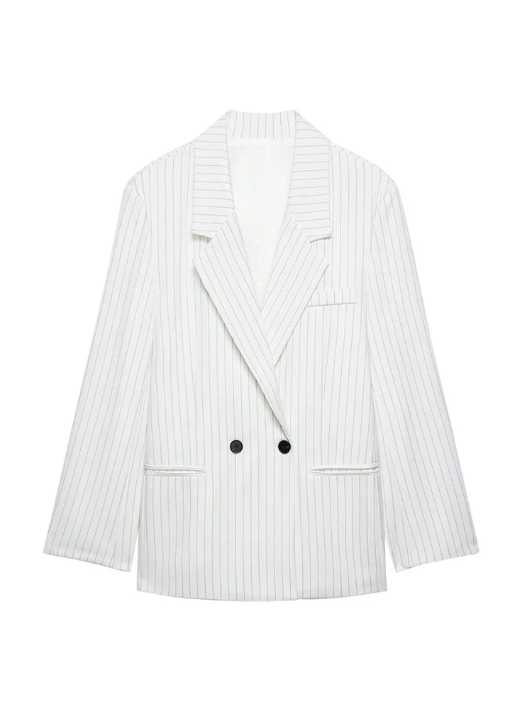 Casaco blazer listrado grande estilo dinheiro antigo feminino manga comprida bolsos frontais chique oversize top feminino outerwear