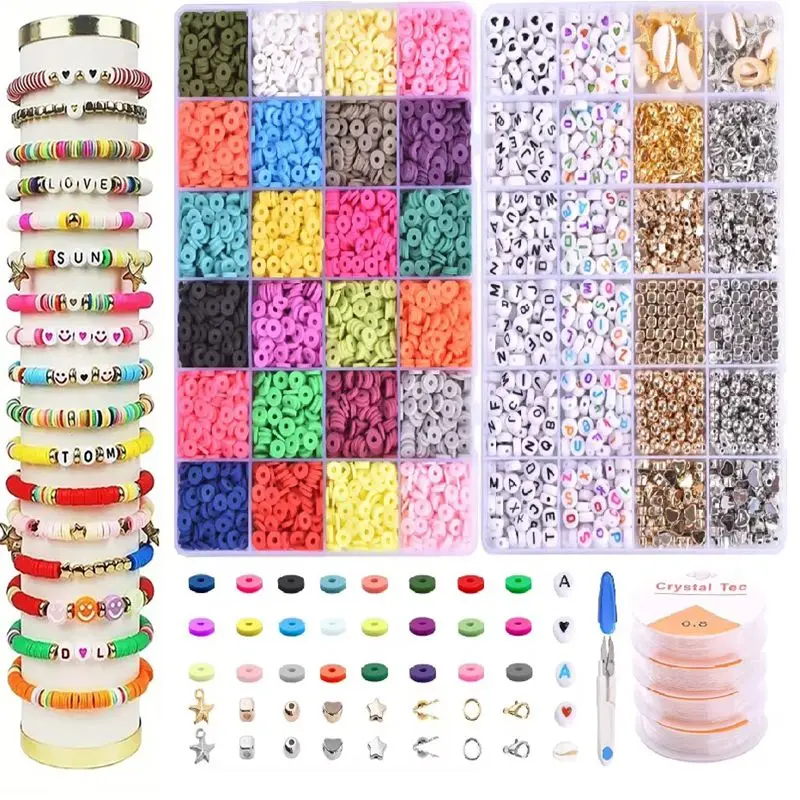 Polymeerklei Kralen Set 6Mm Unieke Regenboog Kleur Platte Chip Kralen Voor Boho Armband Kettingen Diy Maken Letter Kralen Accessorie Kit