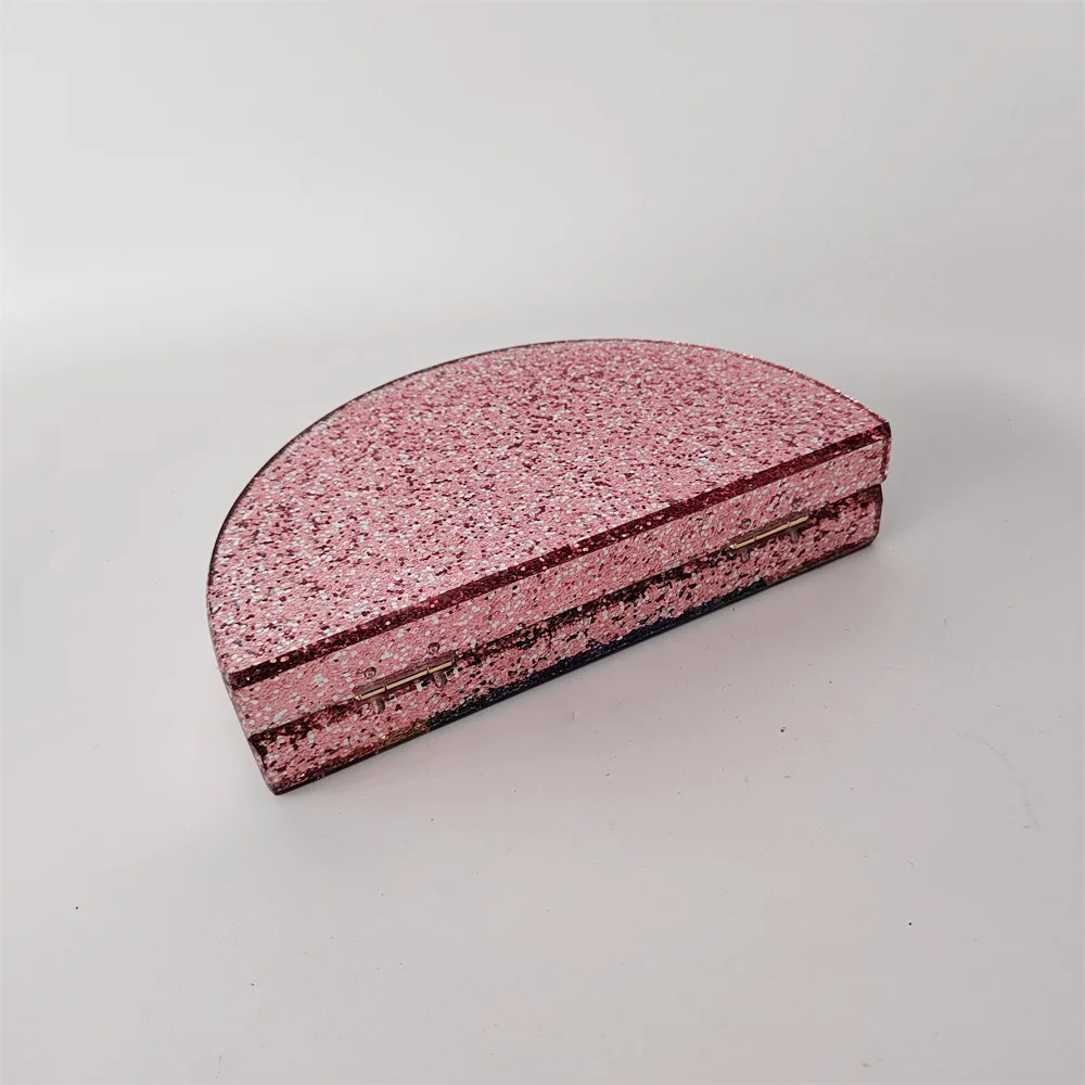 Half Room Colorful Glitter Rainbow Acrylic Box Clutches Evening Women Summer Wedding Party Purse And Handbag Ladies Casual Bag