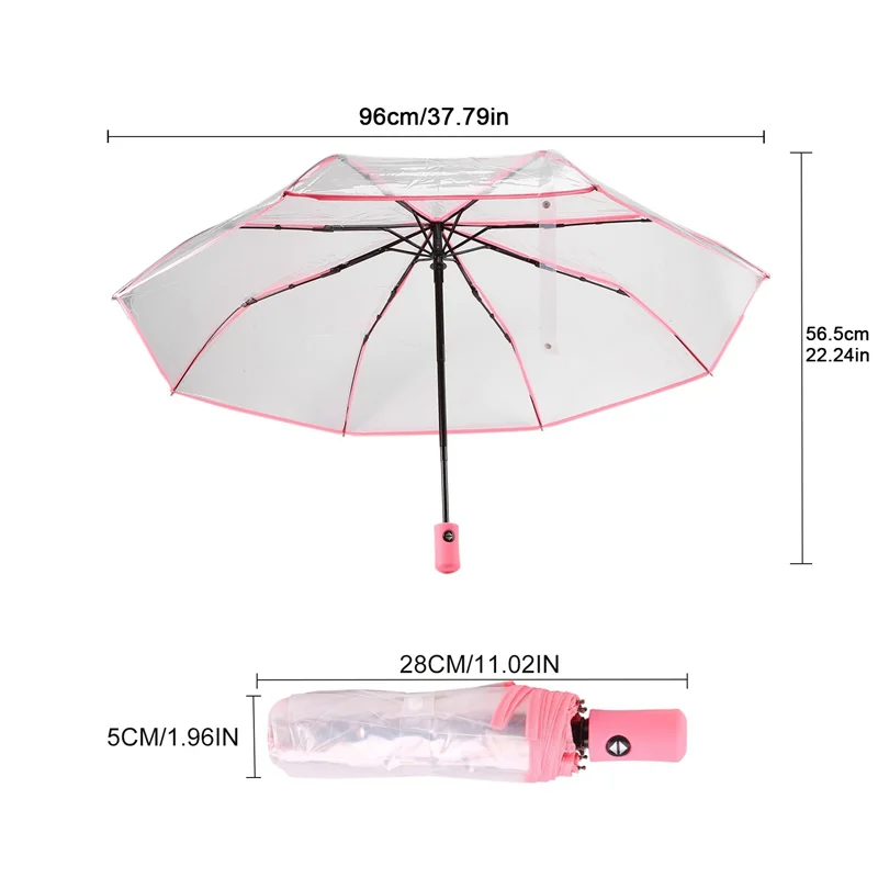 N95R 4X Paraguas Paraguas Automático Lluvia Mujeres Hombres Sol Lluvia Paraguas Auto Compacto Plegable Transparente + Borde Rosa