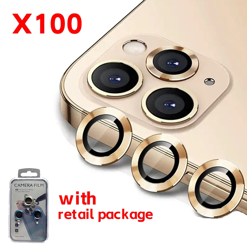 3D retail package lens protector for iphone 15 14 pro max metal Alloy ring tempered glass camera full protection film 100 sets