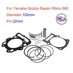 102mm 피스톤 키트 22mm 핀, 야마하 그리즐리 랩터 Rhino 660 YFM660 YXR660 용