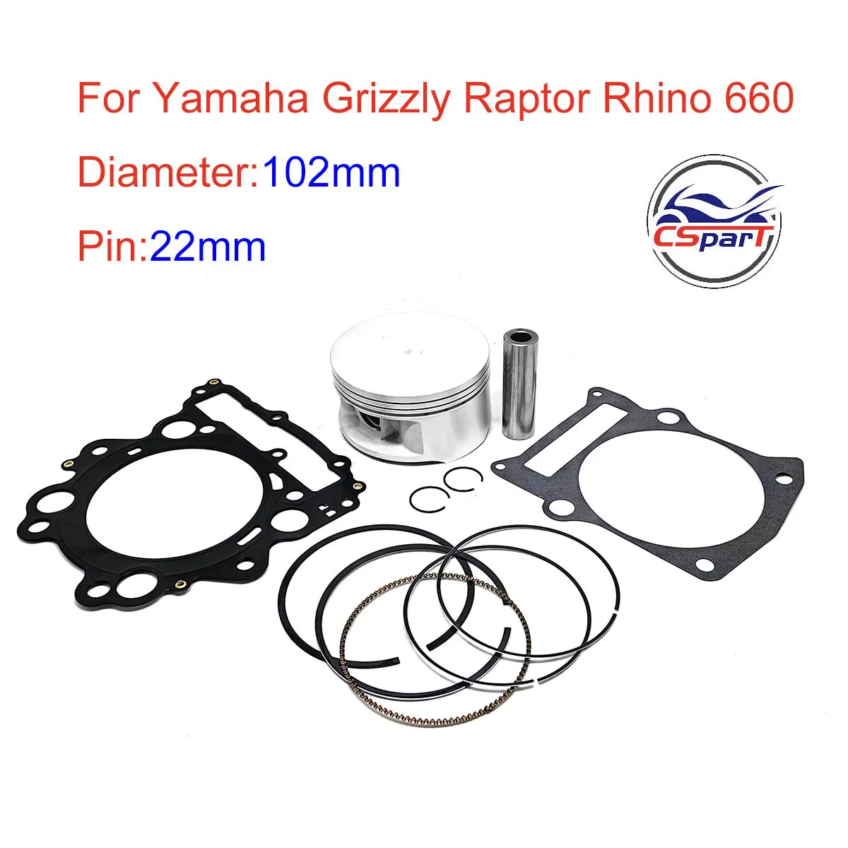 102mm Piston Kit 22mm Pin for Yamaha Grizzly Raptor Rhino 660 YFM660 YXR660