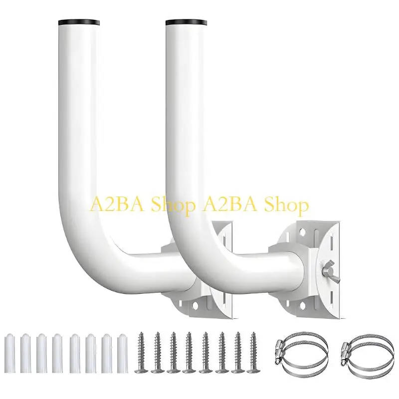 A2BA Bridge Wall Mount Bracket in White Metal Curved J Poles Holder with Mount Plate