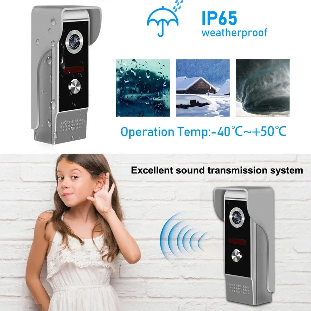 WIRED Video Intercom System 7 Inches Video Doorbell Door System Kits Support Unlock Monitoring for Villa Home Office Apartment