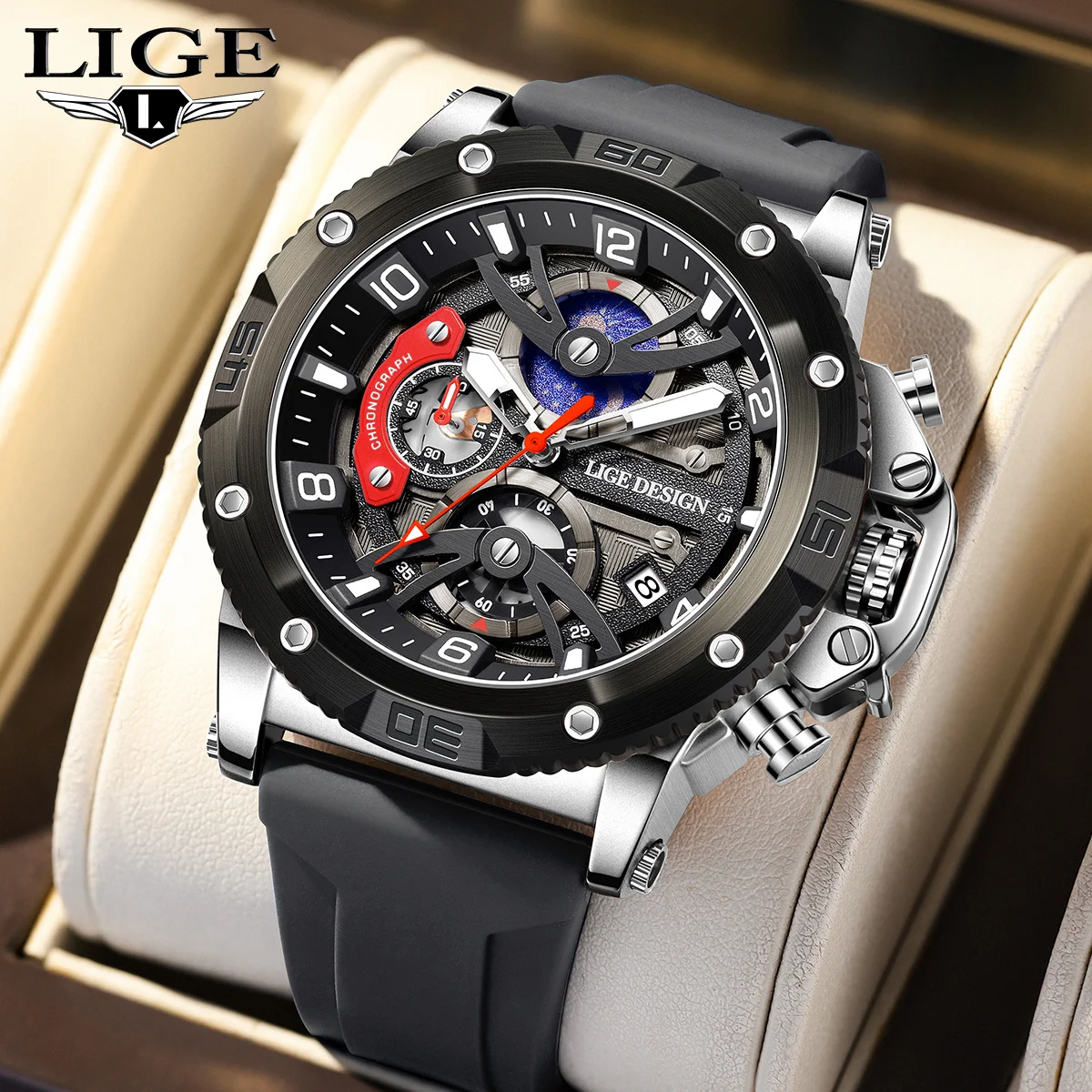 

LIGE Luxury Man Watch Military Sport Calendar Quartz Watches Waterproof Luminous Moon Phase Men Watches Chronograph Male Clock