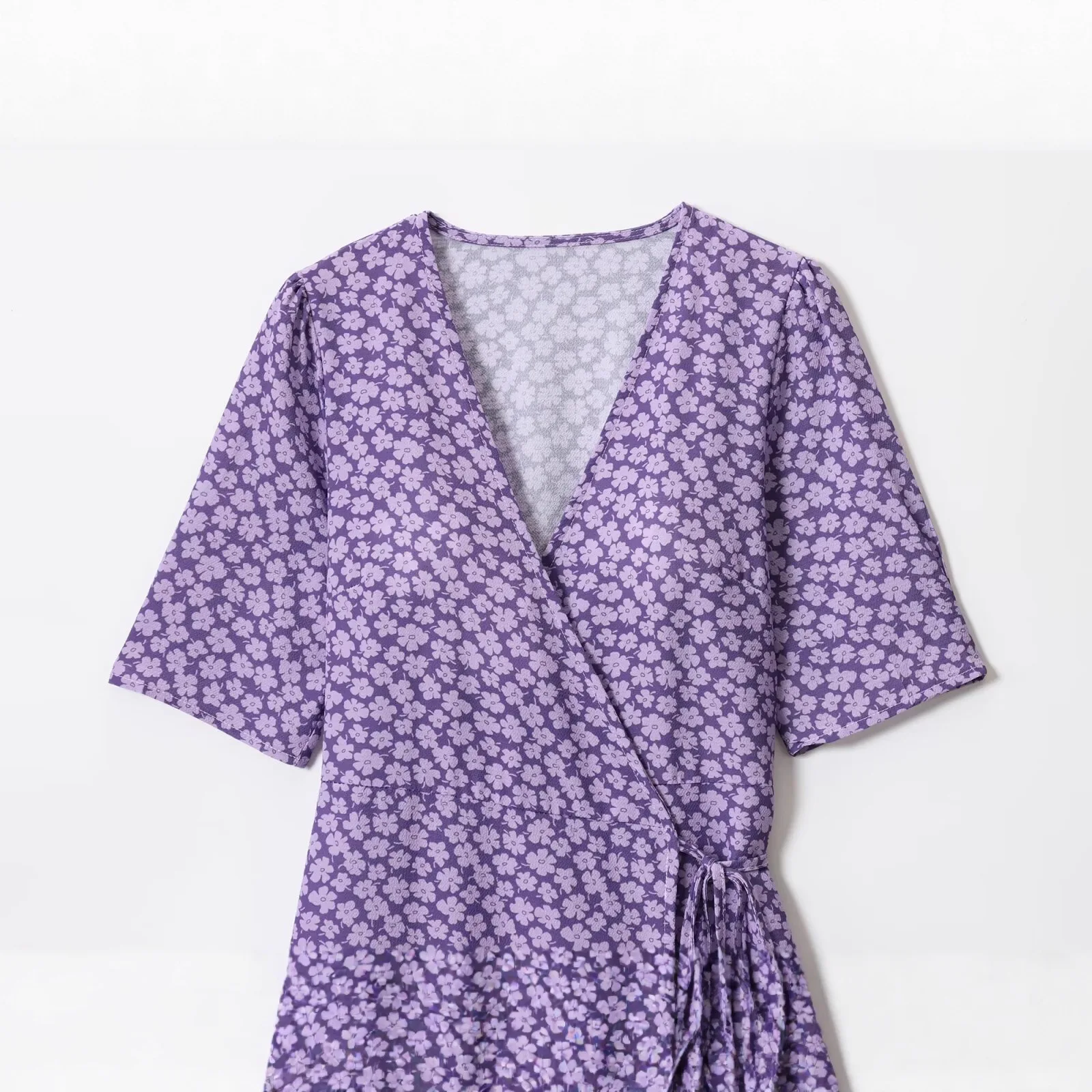 ผู้หญิงพิมพ์ลายดอกไม้ชุดมินิ LACE-up หลวม V คอสั้นแขนกลางเอว Elegant A-Line Dress ฤดูร้อนสไตล์รีสอร์ทชุด