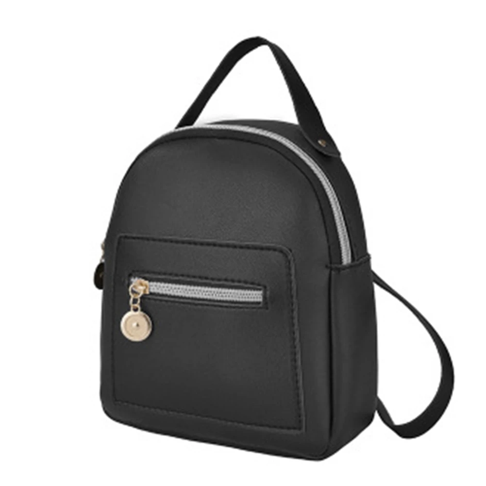 Fashion Ladies One-Shoulder Small Backpack Wallet Mobile Phone Ladies Mini Travel Backpack Pure Color Leather Bag Black