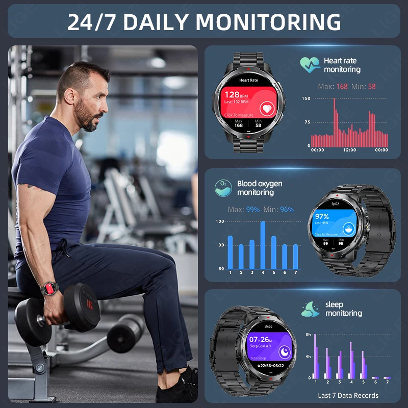 LIGE 1100mAh Battery Smart Watches For Man Outdoor Sport LED Flashlight Compass Men’s Smartwatch Bluetooth Call Men 2026 Watches image 5