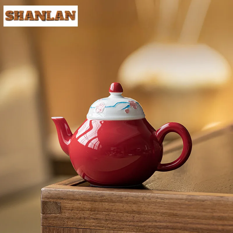 

130ml Hand Painted Plum Blossom Teapot Boutique Tea Infuser Pot Tea Maker Kettle With Ball Hole Chinese Tea Set Decoration Craft