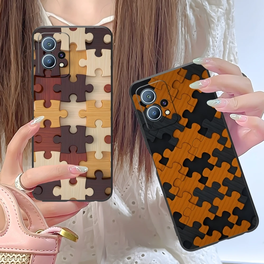 Puzzle Pretty Fashion Mobile Cell Phone Case for Huawei P60 P50 P40 P30 P20 P10 P9 P8 Pro Lite Plus Black Soft Phone Cover Shell