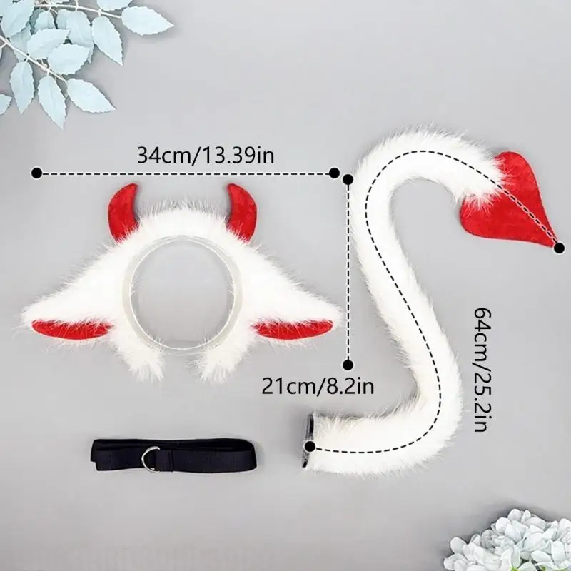 

39BD Yak Tail Yak Ears Headbands Halloween Animal Cosplay Party Costume Toy for Kids