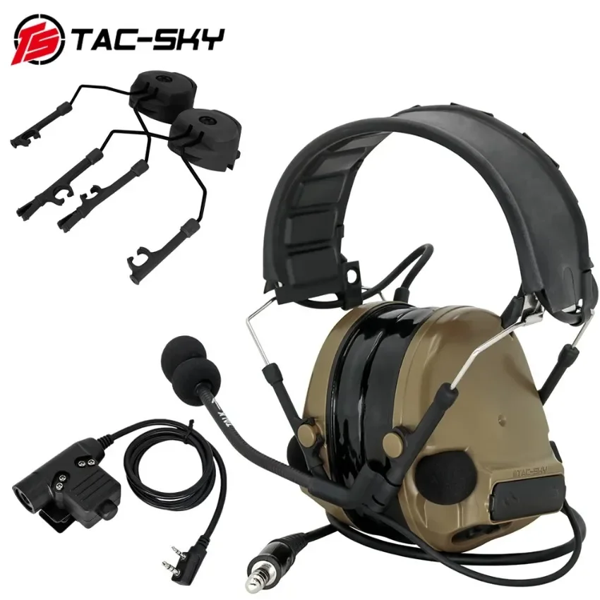 

TS TAC-SKY COMTAC III Hearing Protection Noise Cancelling Tactical Headset with ARC Helmet Mount Adapter and U94 PTT-DE