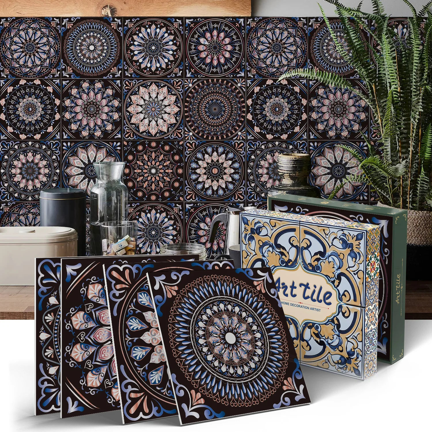 Mandala Wall Stickers, Kitchen Self-Adhesive Waterproof Tile Stickers, Bathroom Decoration Moroccan Art Mural