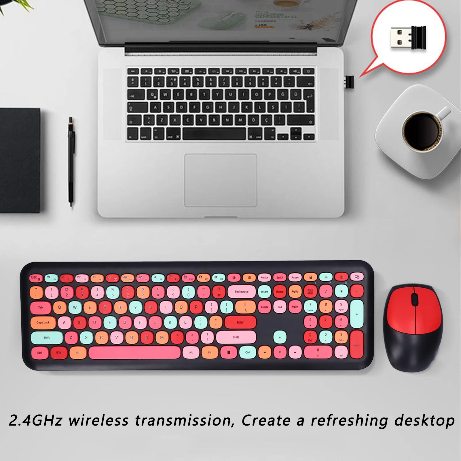 Keyboard Mouse Combo 2.4G Retro Multi Color Mute Cover Wireless Keyboard and Mouse Set Computer Keyboards Mice Wireless Keyboard