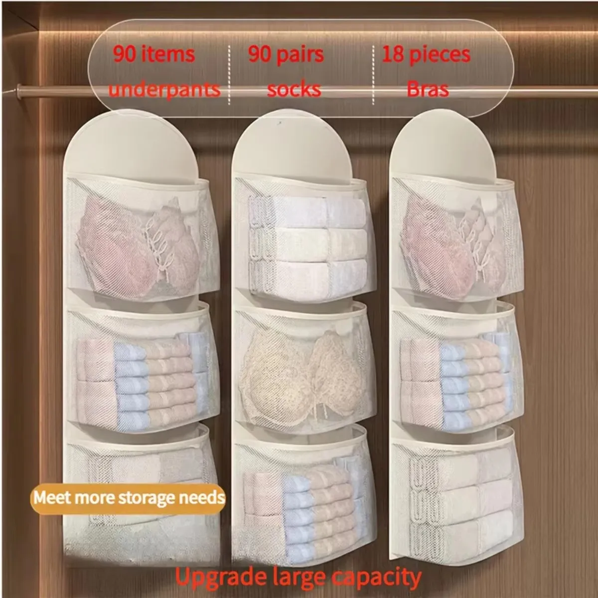 1/2 Stück Aufbewahrungsnetzbeutel, Hängebeutel für Unterwäsche, Kleiderschrank-Hängebeutel, Mehrschichtiger Aufbewahrungsbeutel für Wohnheim und Zuhause, Wandmontage – Detail 2