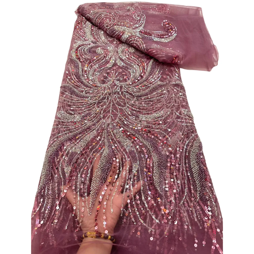 الفرنسية الأزهار حبة أقمشة الدانتيل 2026 الترتر الأفريقي تول نسيج شبكي الراقية النيجيري الدانتيل لفستان حفلات الزفاف #3