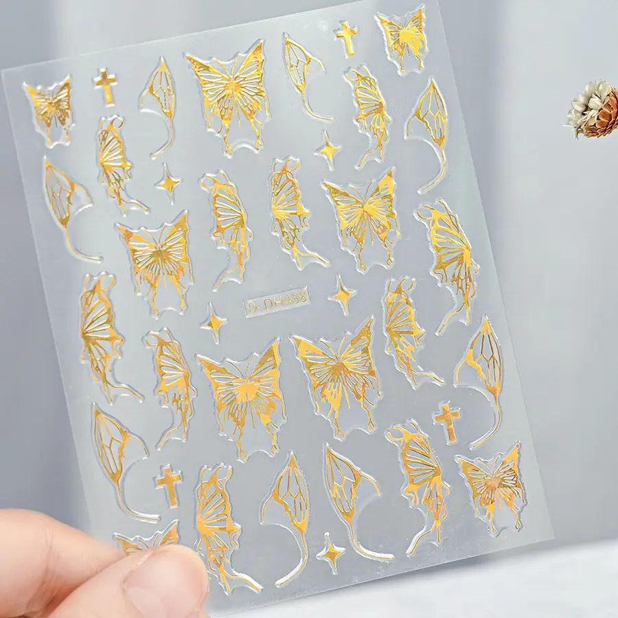 Laser Gilding Sliver Fuidity Butterfly Pattern Nail Art Sticker Decal Fairy Butterfies Slider Manicure Nail Decal Polish Sticker