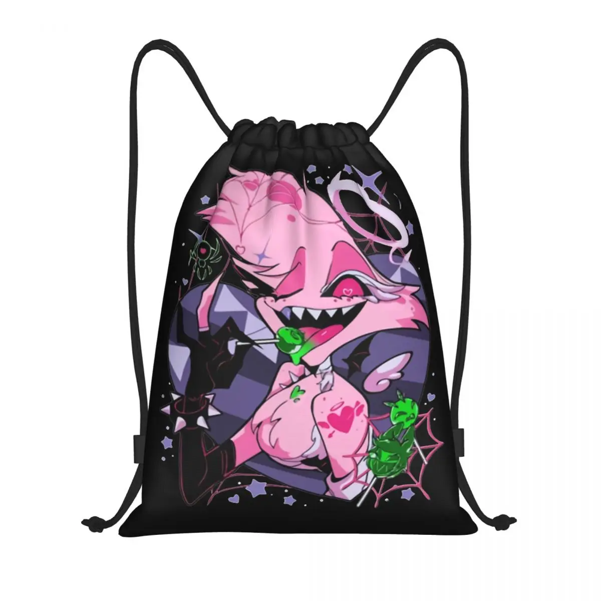 Angel Dusts Tricks And Treats Drawstring Backpack Sport Gym Bag Water Resistant Hazbins Hotels Anime String Sackpack for Cycling