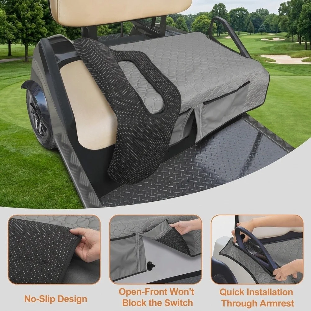 Golf Cart Seat Blanket For EZGO And Others Non-Slip Rear Bench= Cover With Storage Pockets, Winter Warmth And Summer Cool,