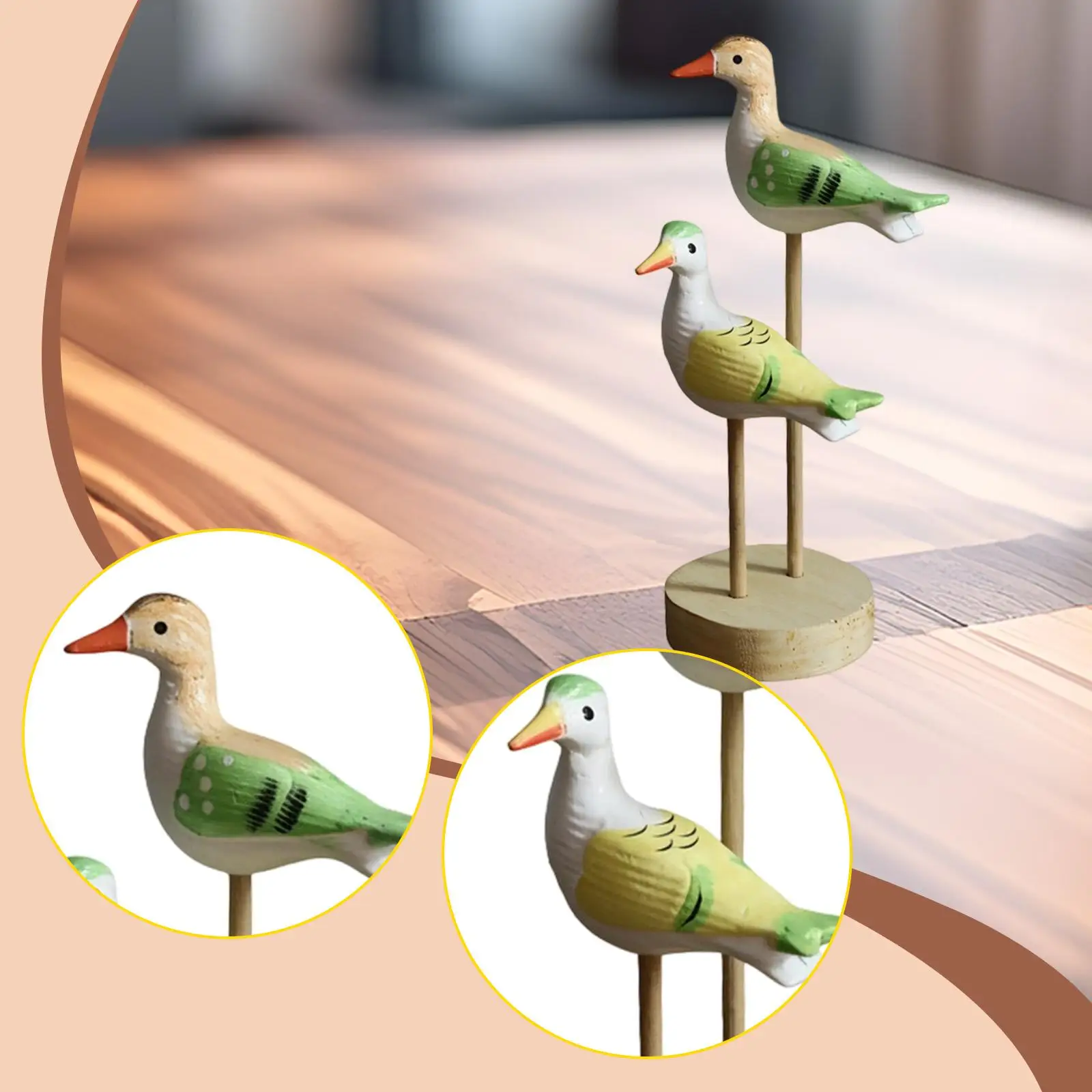 Nordic Wooden Bird Figurine Painted Desktop Statue Artistic Tabletop Decor for Room Decoration Accessories