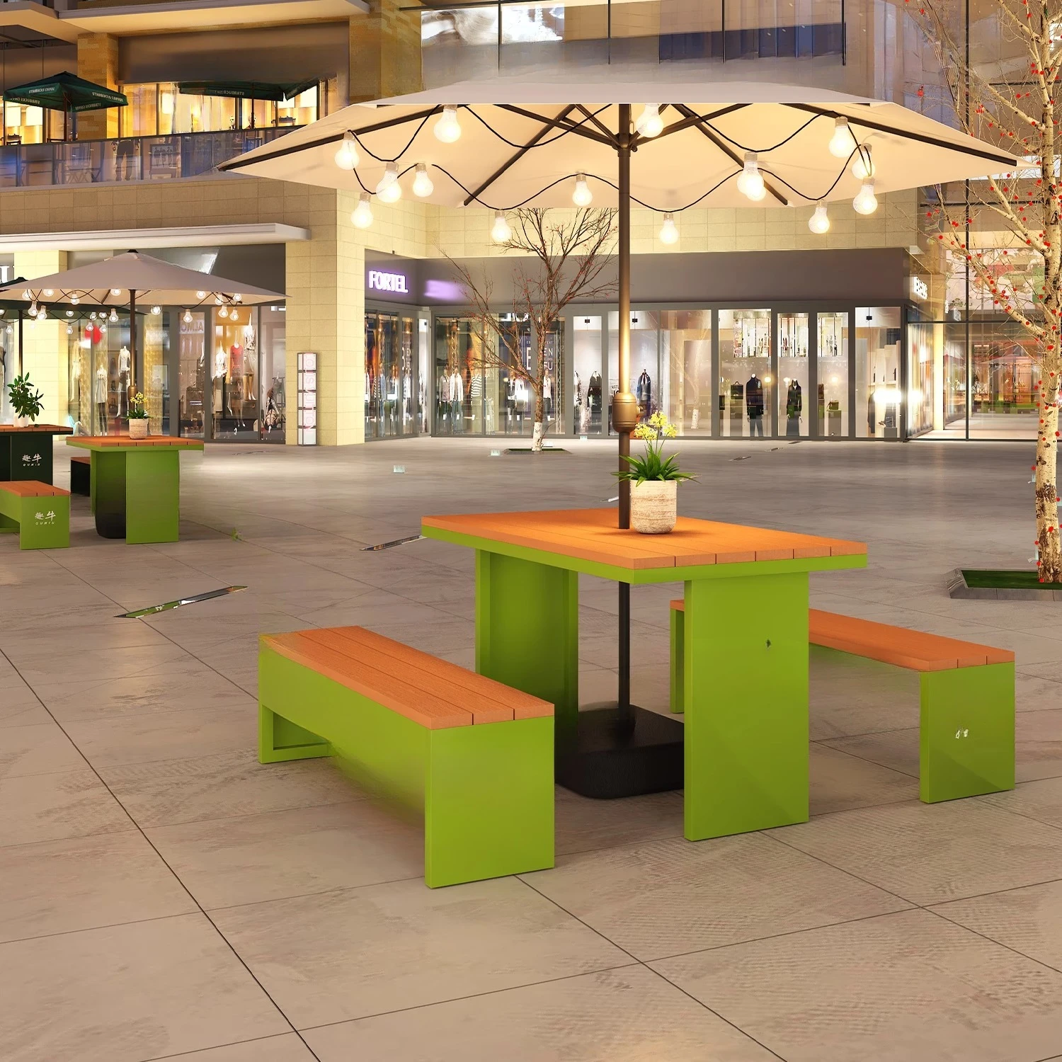 Zestaw mebli ogrodowych: stół i krzesła z kutego żelaza, idealne do wypoczynku.